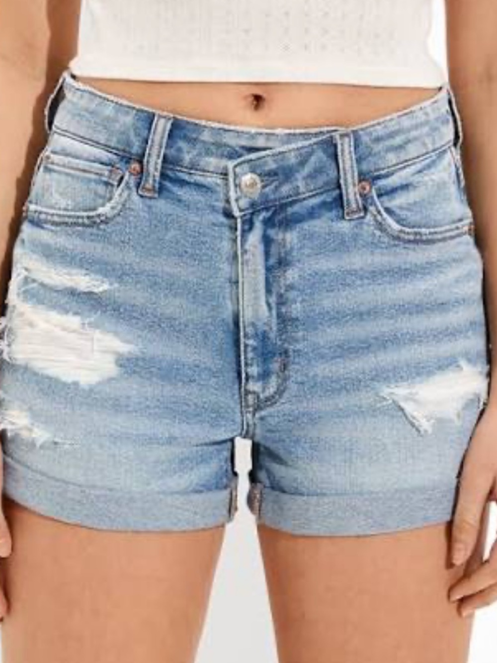 AE Stretch High Rise Crossover Denim Mom Short Size 4